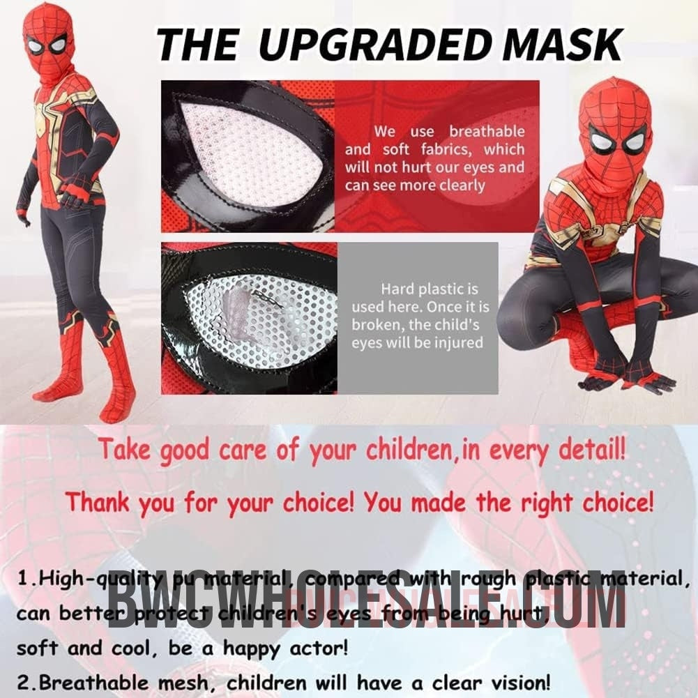 Spiderman Superhero Costume for Boys Kids Adults, Superhero Costume Bodysuit with Mask Size 130