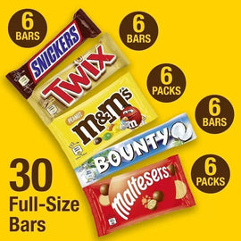 M&M's, Snickers, Twix & More, Mixed Chocolate Bar Variety Bulk Box, 30 Bars