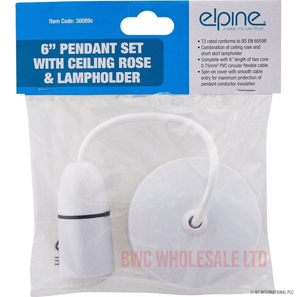 Elpine 6' Penadant Set With Ceiling Rose & Lmapholder